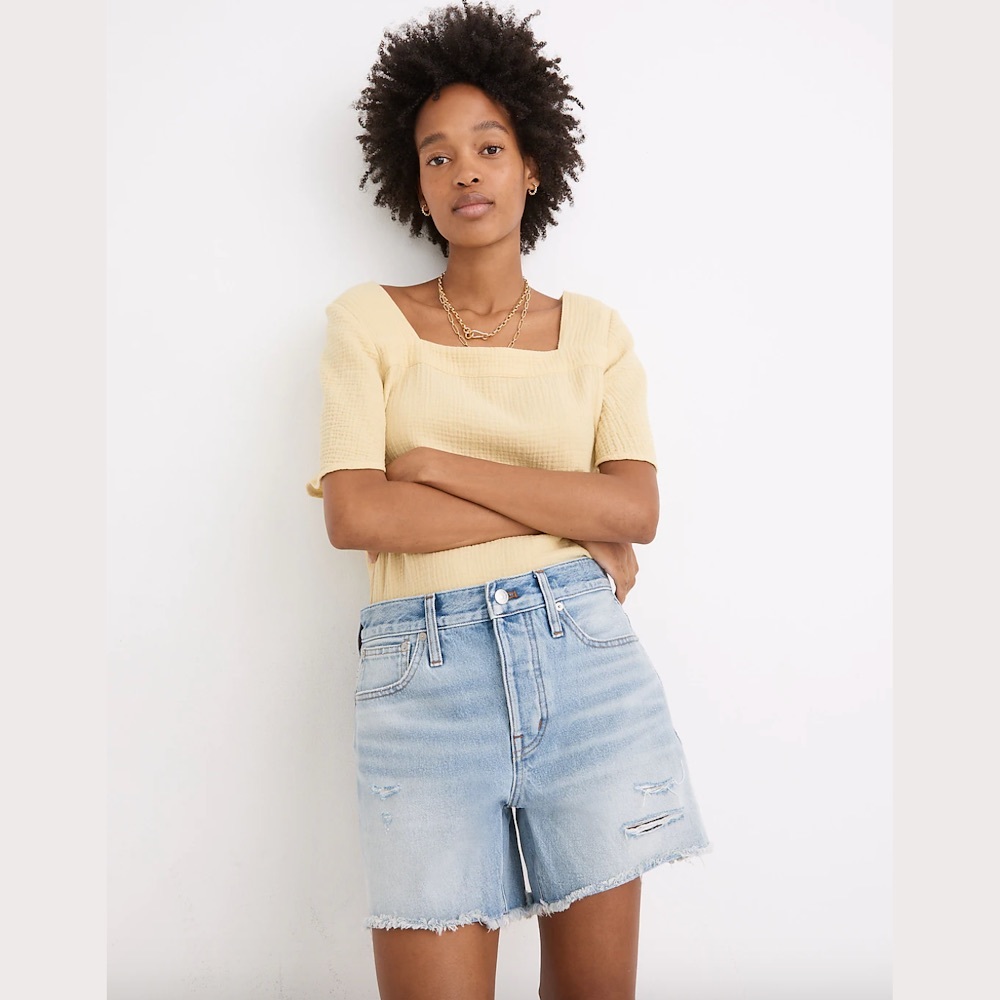Madewell Relaxed Mid-Length Denim Shorts in Selton Wash: Ripped Edition